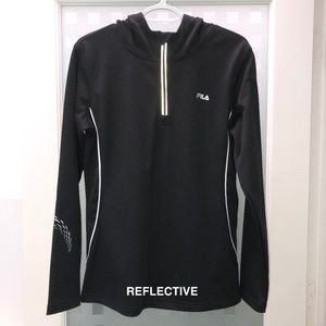 🎉HP🎉 FILA 1/4 Zip Fleece Lined Reflective Hooded Pullover Athletic Top EUC